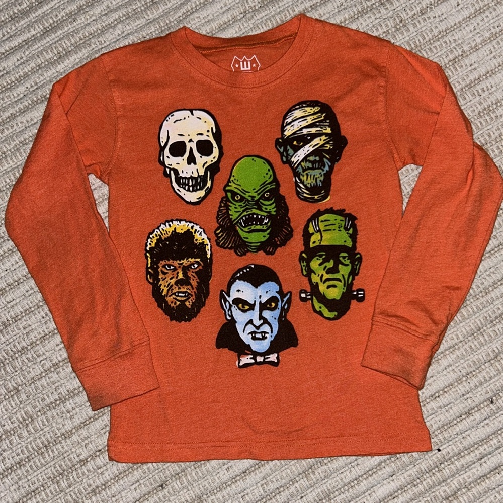 Wes &‎ Willy Toddler Boys (Unisex) Long Sleeve Orange Halloween T-Shirt Size 4T